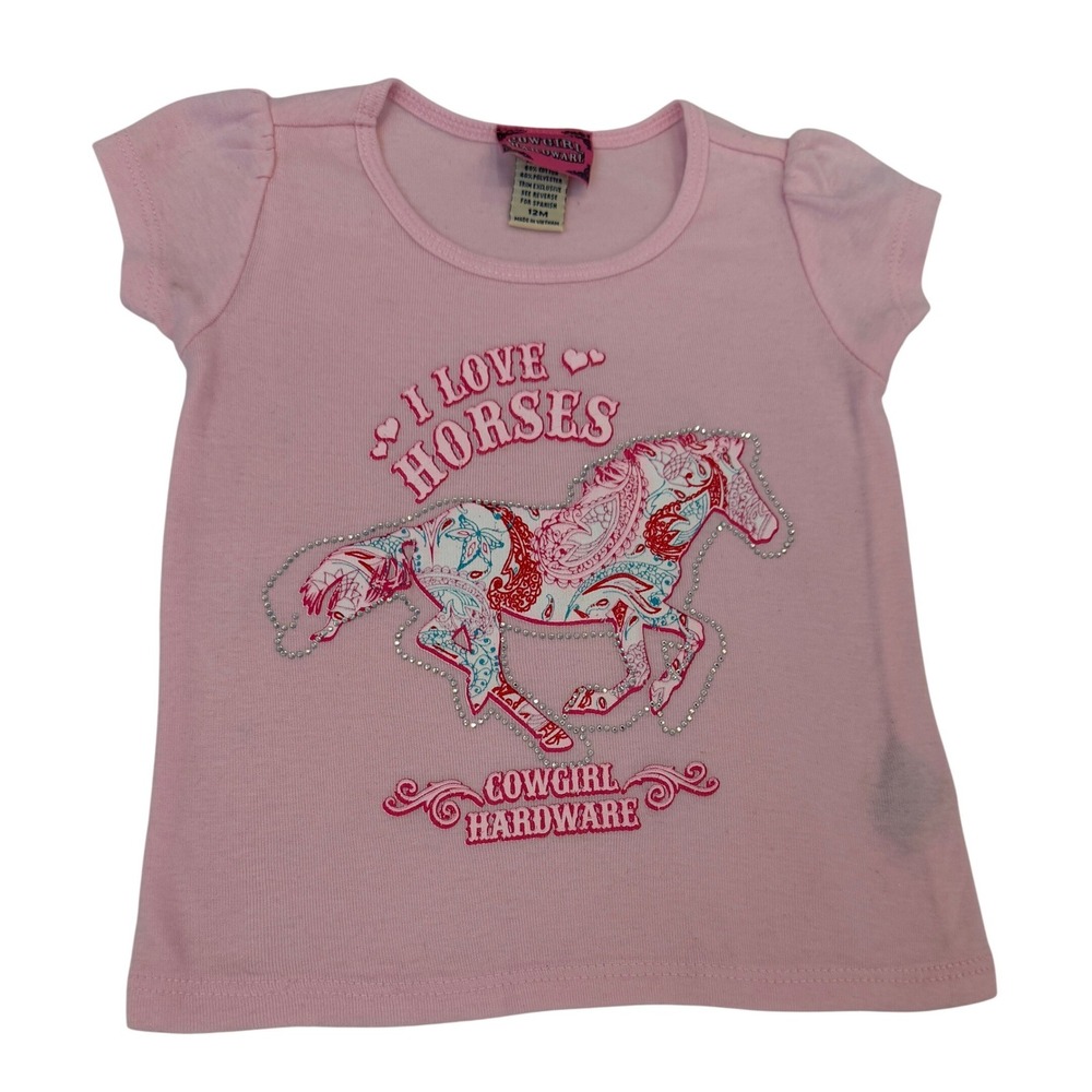Cowgirl Hardware Pink I Love Horses Rhinestone Tee 12M Baby Girl